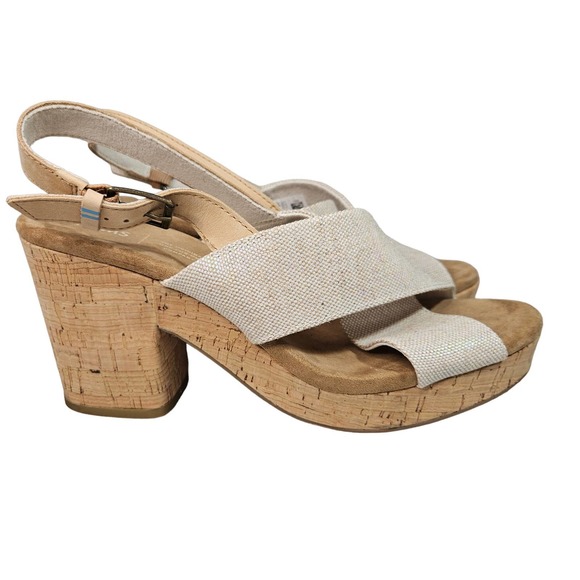 TOMS Shoes - TOMS Heels Womens Size 10 Ibiza Platform Sandal Beige